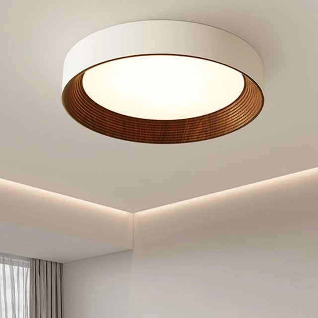 LINCCW LED Deckenleuchte in Ringform mit Holzoptik, minimalistischer runder LED-Kronleuchter in Weiß für Wohnzimmer, Schlafzimmer oder Balkon - Bild 1