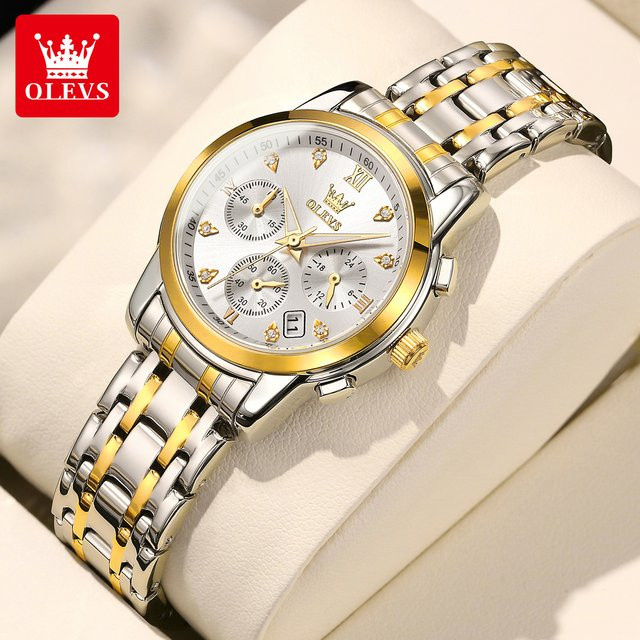OLEVS Chronograph Armbanduhr, Quarz, Edelstahl, Bronze, Damen - Bild 1