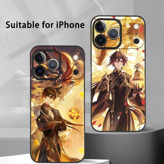Zhongli Genshin Impact Handyhülle für iPhone 11 bis 17 Pro Max Plus Mini Schwarz Frosted Soft Shell - Bild 1