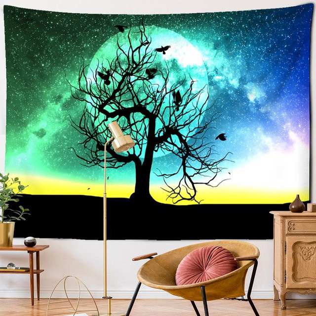 Baum des Lebens Wandteppich im Boho-Stil, blau und mehrfarbig, B: 95 cm, H: 70 cm - Bild 1