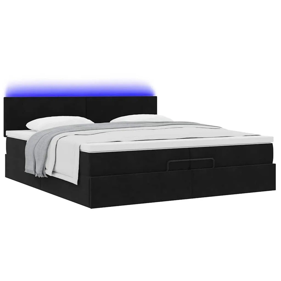 vidaXL Ottoman-Bett mit Matratze und LED-Beleuchtung in Schwarz aus Samt, B/T: 200 x 200 cm - Bild 2