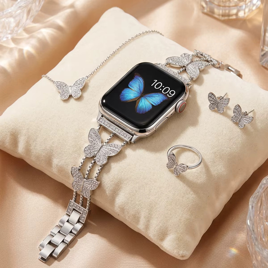 CAOWTAN Uhrenarmband Edelstahl, Silber, Kristall, Damen - Bild 3