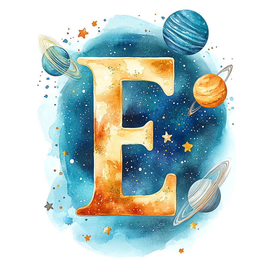 Dekoratives Poster Kosmischer Buchstabe E von Marcin Zbijowski mit Holzrahmen, Breite: 30 cm, Höhe: 40 cm - Bild 2