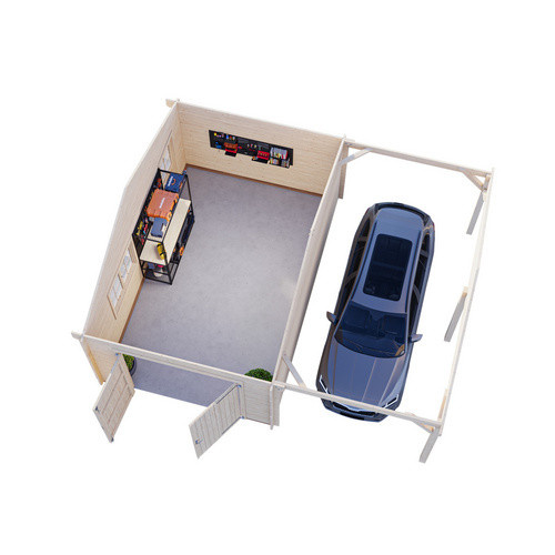 Palmako Garage Roger aus Fichtenholz mit Satteldach und Holztor, Farbe Braun, B/T/H: 703 x 619 x 316 cm - Bild 3