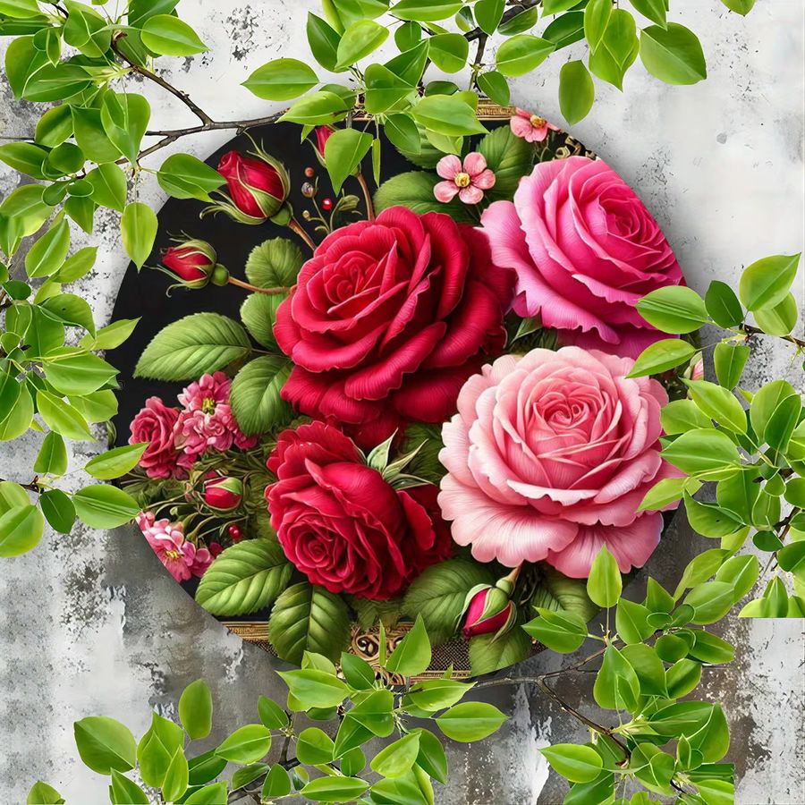 Potdemiel Metall-Wandkunst Vibrant Rose Blossom Rundes Eisenschild Durchmesser: 20,3 cm - Bild 2