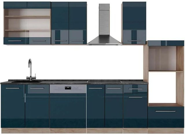 Vicco Küchenzeile Fame-Line Eiche Dunkelblau Hochglanz mit Arbeitsplatte Anthrazit 300 cm - Bild 2