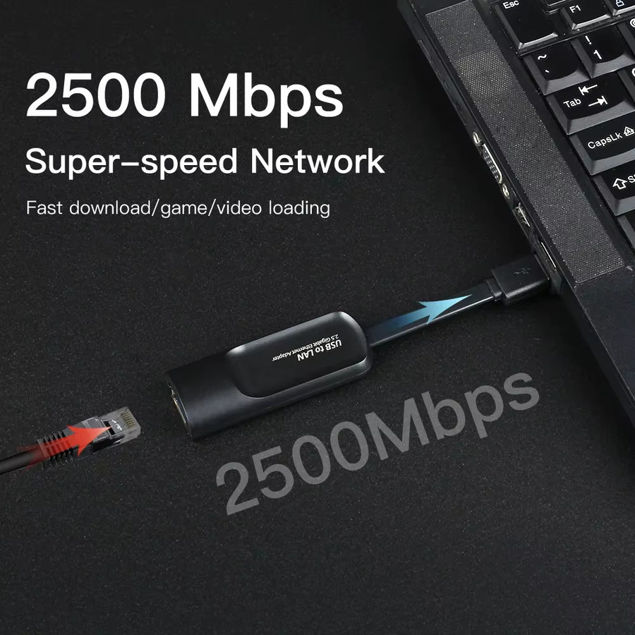 Kebidu USB 3.0 auf RJ45 Ethernet Adapter, 2.5 Gbit/s USB-LAN Netzwerkkarte für Laptop und PC, Schwarz - Bild 2