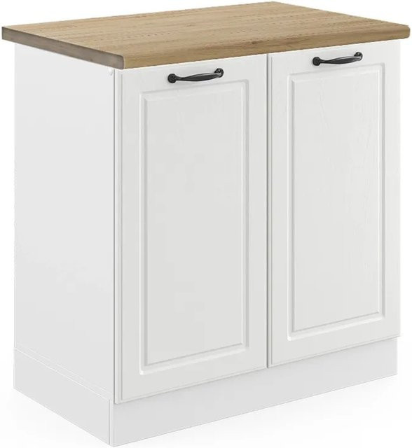 Vicco Spülenunterschrank R-Line Küchenunterschrank in Weiß Landhaus mit Eiche-Optik, Breite: 80 cm, Höhe: 81,6 cm, Tiefe: 60 cm - Bild 1
