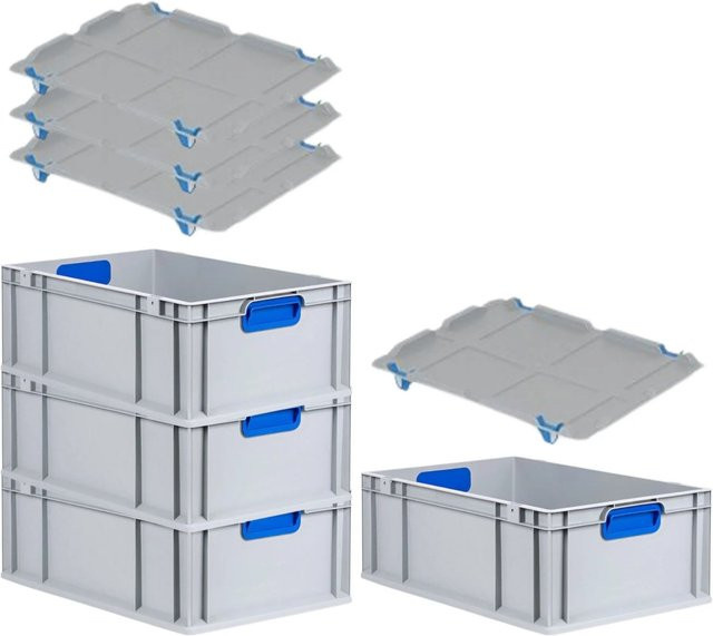 PROREGAL Spar Set 4x Eurobox Nextgen Color mit Auflagedeckel und Schiebeschnappverschlüssen, Blau, H: 22 cm, B: 40 cm, T: 60 cm - Bild 1