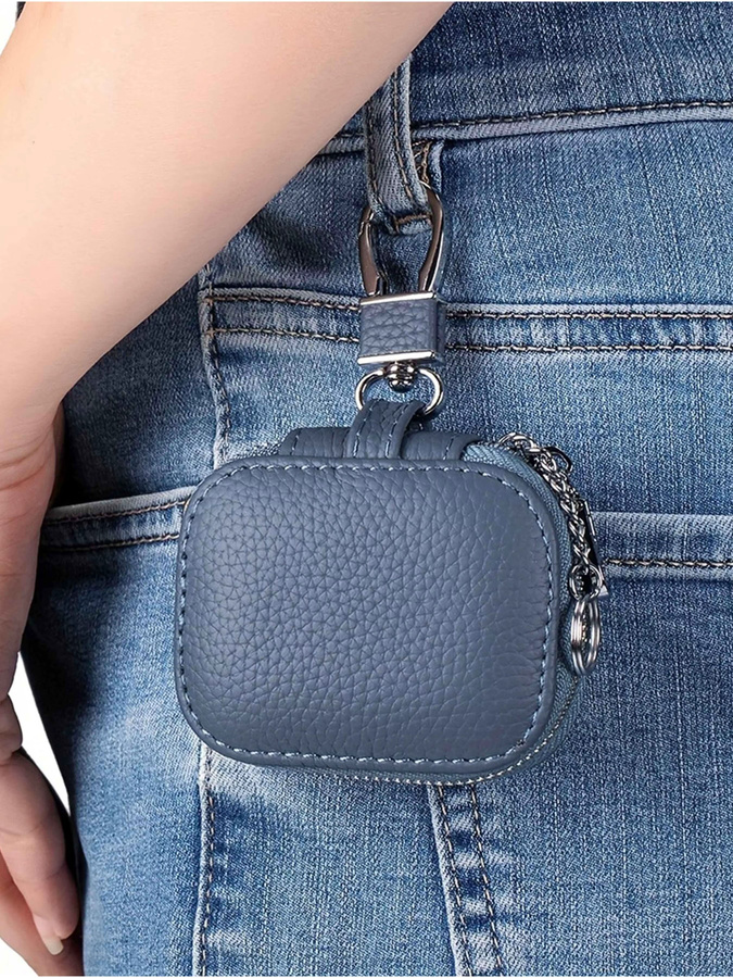 Schutzhülle für Ohrhörer aus PU-Leder in Schwarz mit Netztasche und Schlüsselanhänger - Bild 7