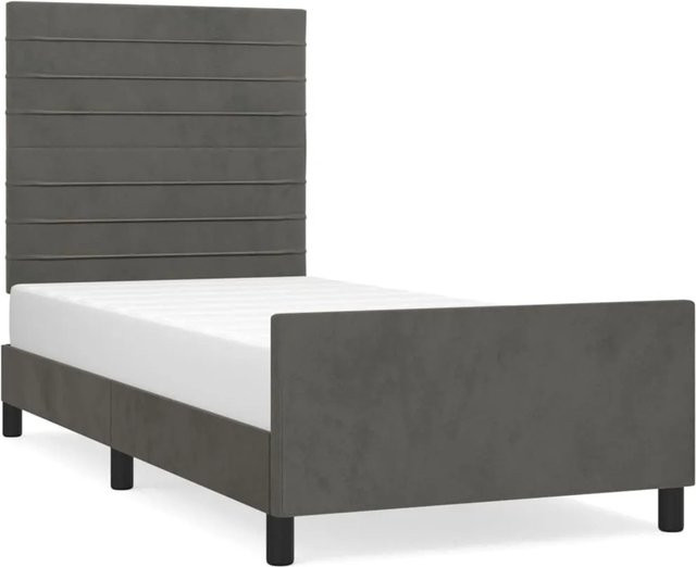 vidaXL Bettgestell mit Kopfteil aus Samt in Dunkelgrau, B/T/H: 80 x 200 x 128 cm - Bild 1