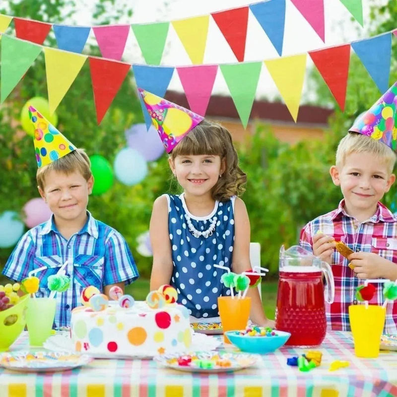 Tooarts Bunte Wimpel Girlande aus Polyester für Außenbereich und Geburtstag, 10 Stück, 50 m Länge, Mehrfarbig - Bild 5
