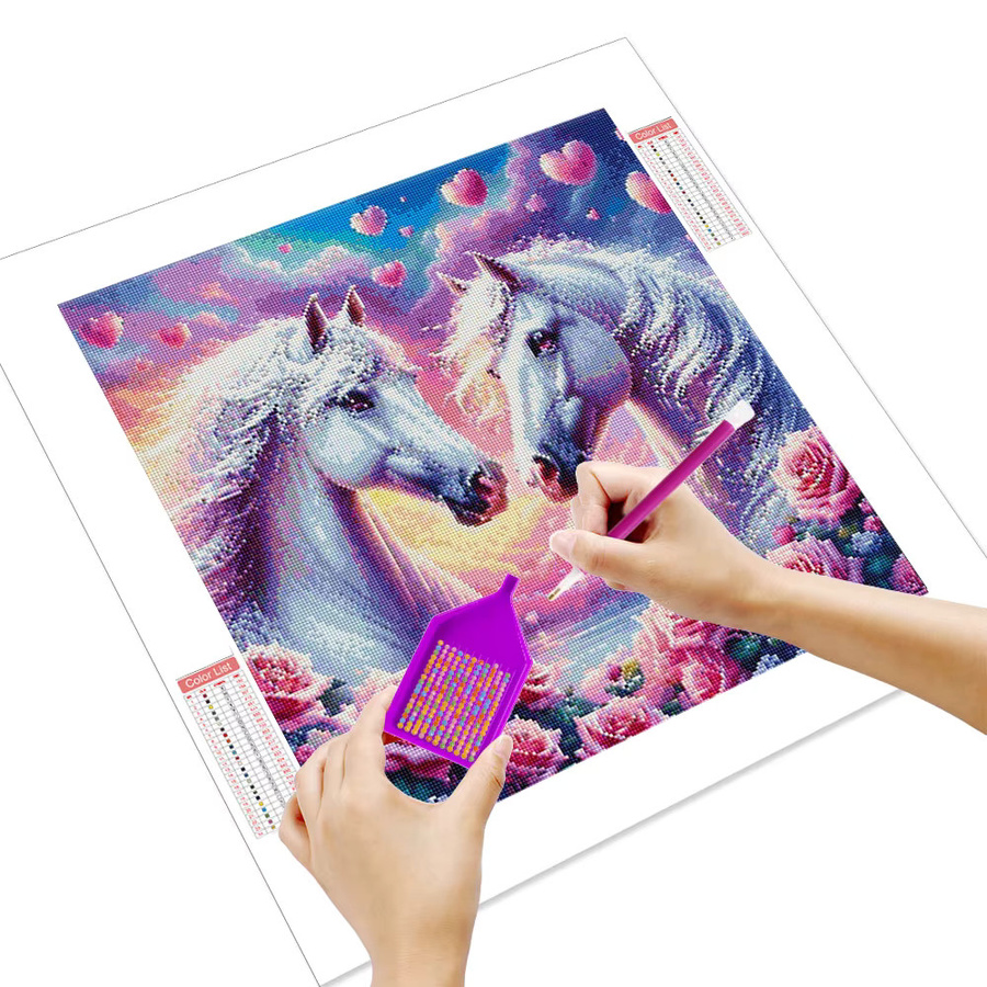 Huacan Diamantgemälde Pferd und Rose als rundes Mosaik-Bild in Multicolour, B/B/B: 20 x 20 x 20 cm - Bild 2