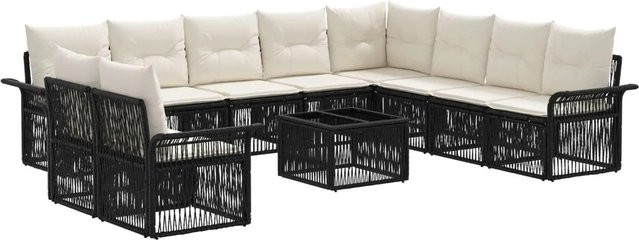 vidaXL Gartensofa-Set 11-tlg. in Schwarz aus Poly-Rattan mit Polsterung und Couchtisch für Garten und Terrasse - Bild 1