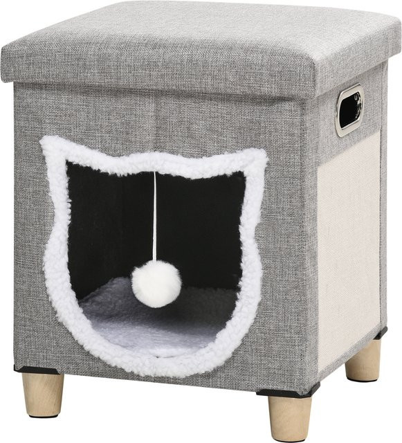 PawHut Katzenhöhle Ottomane in Grau mit Kissen, Spielball und Kratzmatte aus Polyester - Bild 1
