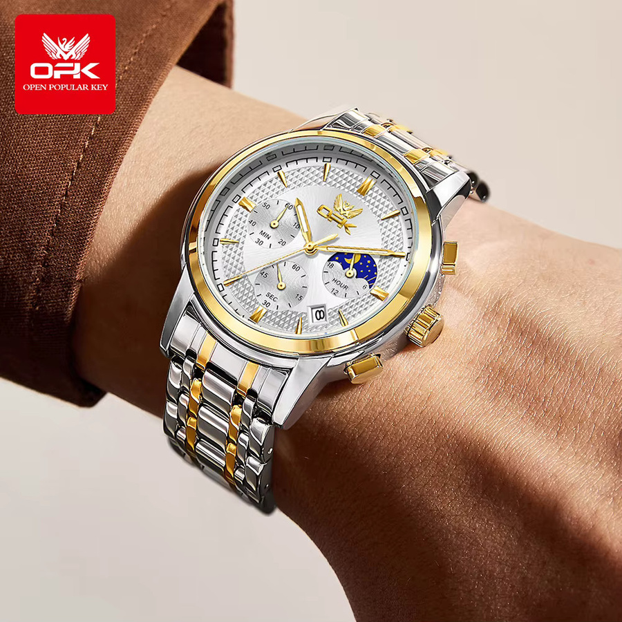 OLEVS Chronograph, Quarz, Edelstahl, Silber, Herren - Bild 4