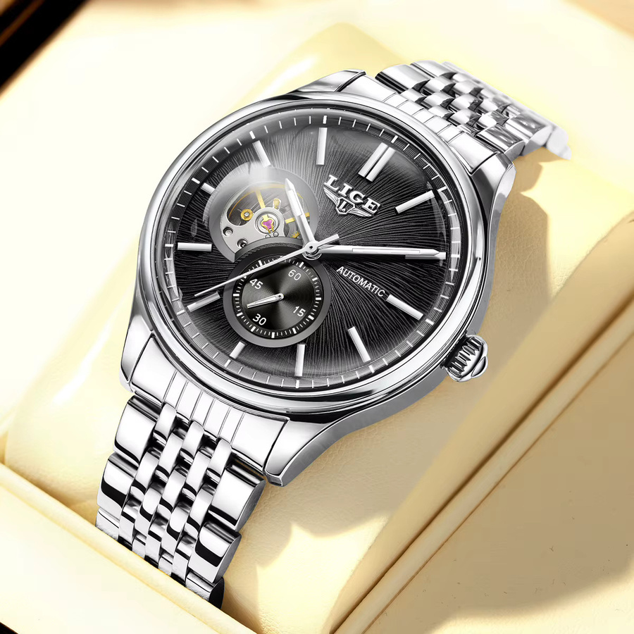 LIGE Armbanduhr Automatik, Edelstahl, blaues Zifferblatt, Herren - Bild 2