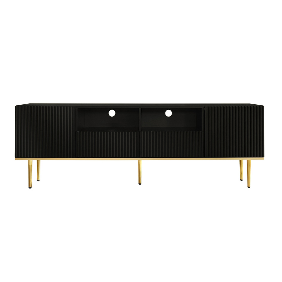 Moderner TV-Schrank Aosom in Schwarz mit vergoldeten Akzenten und Schubladen, B: 165 cm, H: 55 cm, T: 36 cm - Bild 2