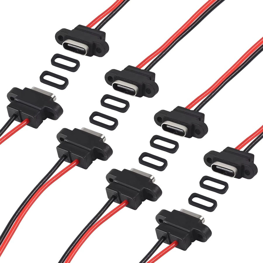 AOKIN 8er Set USB-C Typ-C Buchsen 2-polig, wasserdichte USB-C Pigtail-Kabel mit 2P-Lötdraht als Verlängerungsstromkabel, Schwarz - Bild 2