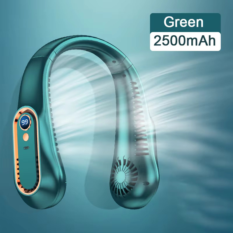 XMSJ Hängender Halsventilator mit Digitalanzeige in Grün, blattloser Nackenbügelventilator als tragbarer Mini-Luftkühler, wiederaufladbarer USB-Elektroventilator - Bild 5