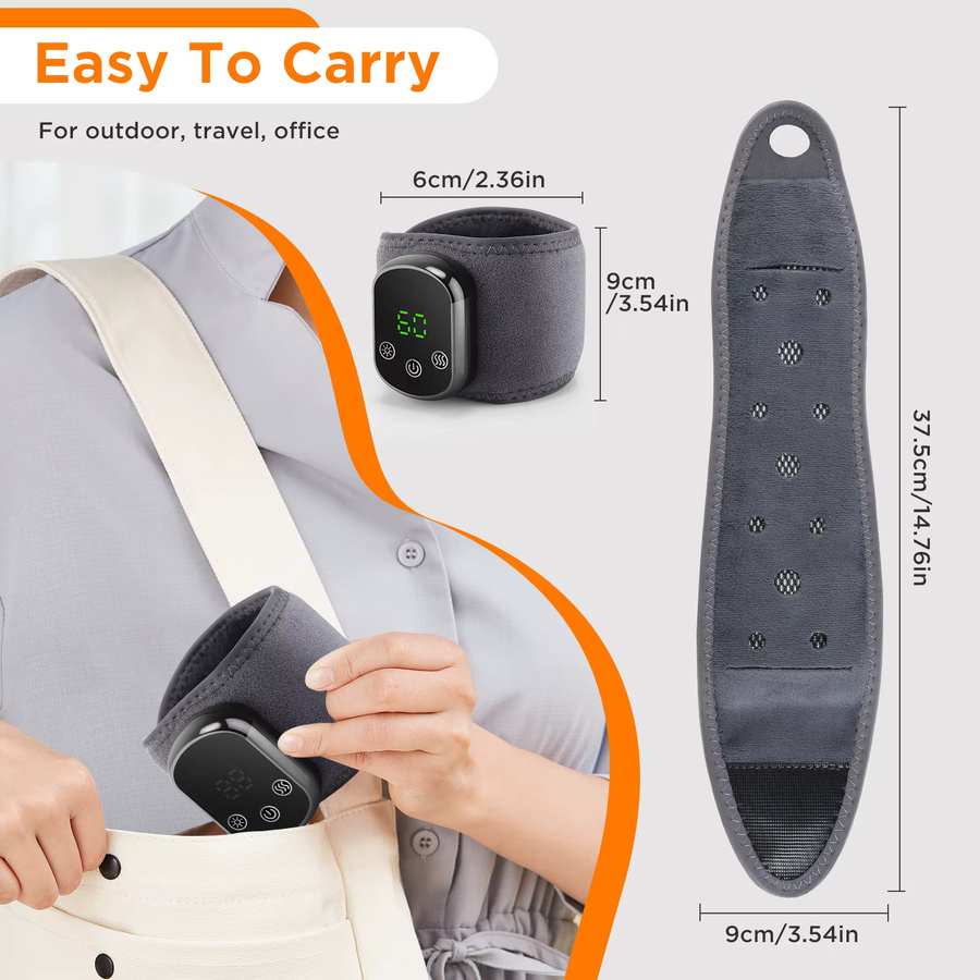 Hailicare Elektrisches Handgelenk-Massagegerät mit Heizfunktion und Vibration in Grau, USB wiederaufladbar mit 5 Gängen und verstellbarem Band - Bild 3