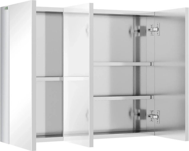 Kleankin Spiegelschrank in Silber mit 3 Glastüren und 5 Ablagen aus Edelstahl, B/H/T: 70 x 55 x 12 cm - Bild 1