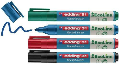 Edding Flipchartmarker 4-31 Set mit Rundspitze 1.5 - 3 mm in Schwarz, Rot, Blau und Grün, 4er Pack - Bild 1