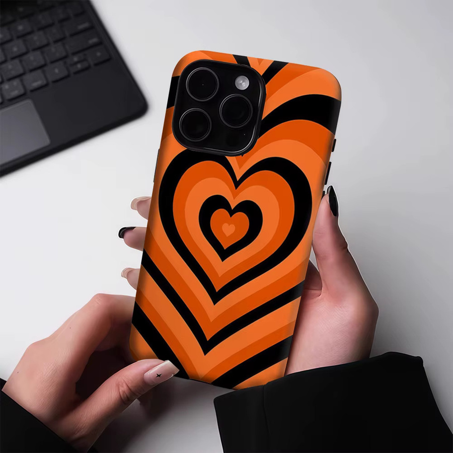 Potdemiel Handyhülle mit Retro Herz-Illusion für iPhone 17 16 15 14 13 Pro Max Plus, robuste Ein- und Doppelschicht-Schutzhülle, Orange - Bild 4