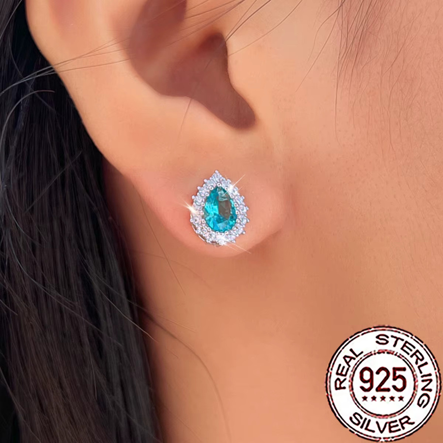 CWWZircons Ohrstecker 925 Silber, grüner Paraiba-Edelstein, Damen - Bild 2