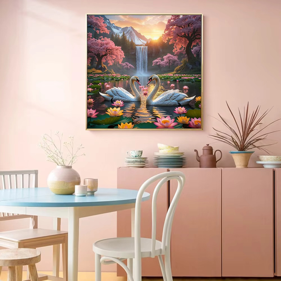 Huacan Voll-Diamant-Gemälde Schwanensee Lotus Diamant-Mosaik Tier-Landschaft in Multicolour, B/T/H: 20 x 20 x 20 cm - Bild 3