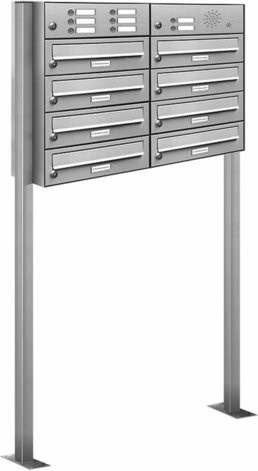 AL Briefkasten-System für 8 Parteien, freistehend, silberfarben, B/H/T: 84,6 x 150 x 27,5 cm - Bild 1