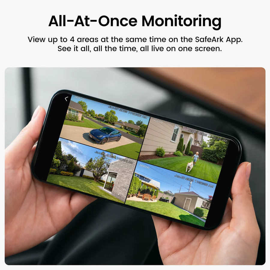 Dekco Solar Kamera System mit 4 Kameras, 3MP Auflösung, Drahtlose WiFi CCTV Set mit AI Erkennung und 5000 mAh Akku, Weiß - Bild 5