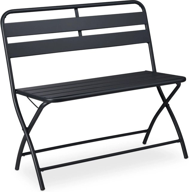 Relaxdays Gartenbank aus pulverbeschichtetem Stahl, klappbarer 2-Sitzer in Grau, B/T/H: 90 x 83,5 x 49 cm - Bild 1