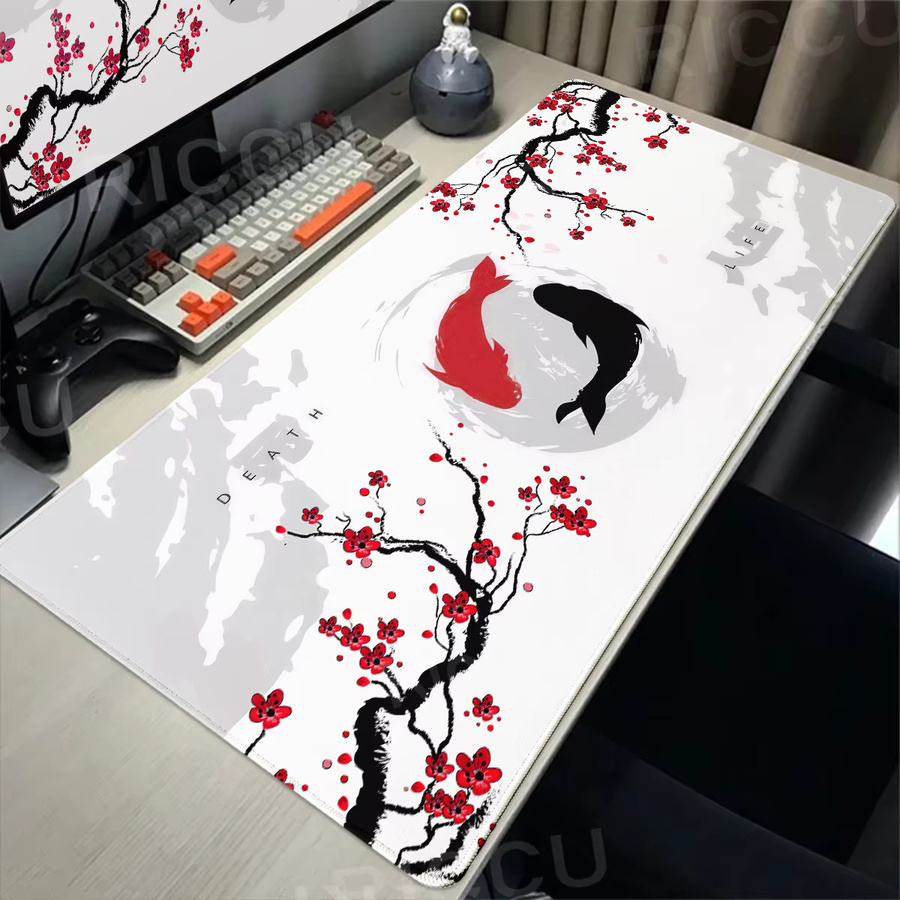 Riccu Gaming-Mauspad mit Koi-Fisch und Yin-Yang-Design, Schreibtischunterlage, Multicolor, B: 90 cm, T: 40 cm - Bild 1