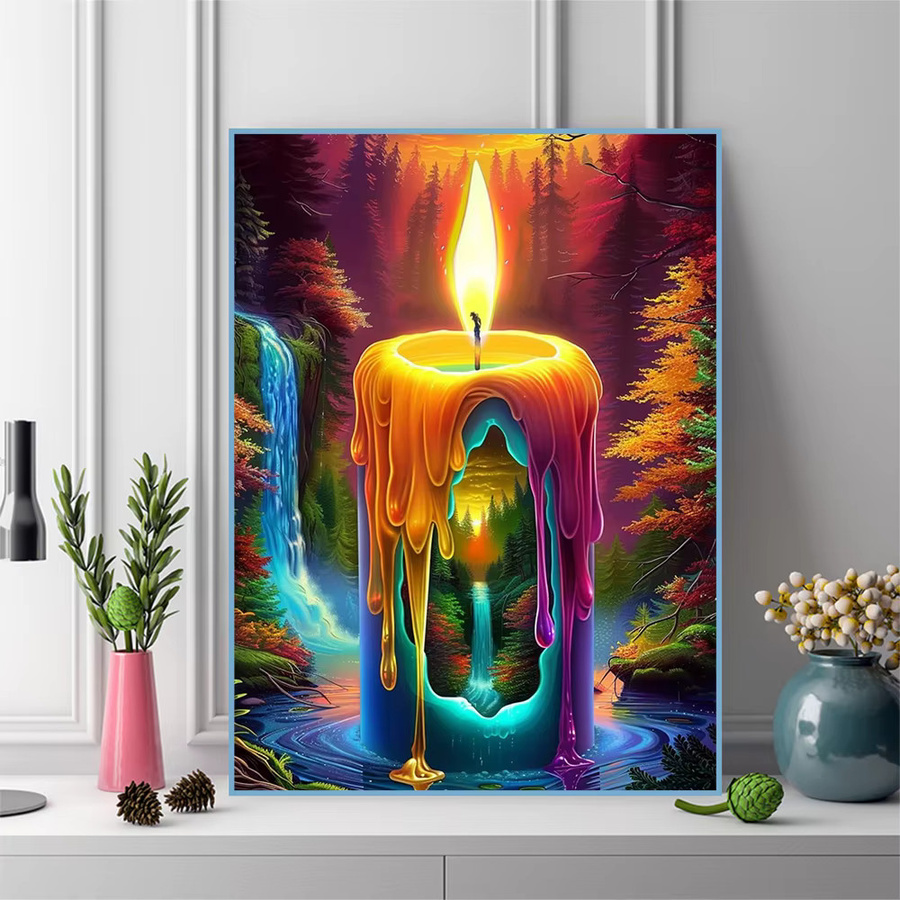 Momoart DIY Diamant-Mosaik Landschafts-Kerzen-Strass-Gemälde mit Baum und Wasserfall, Multicolour, B/H: 30 x 30 cm - Bild 3