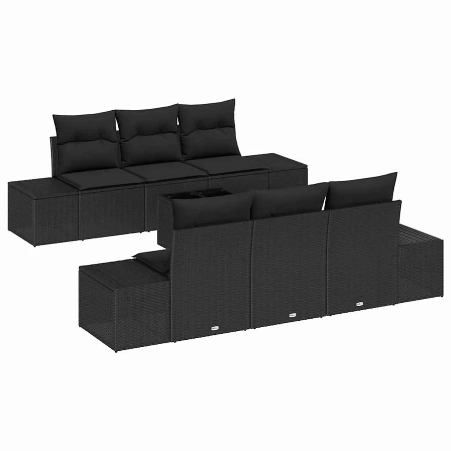7-teiliges vidaXL Garten-Sofa-Set in U-Form aus schwarzem Polyrattan mit Polstern - Bild 2
