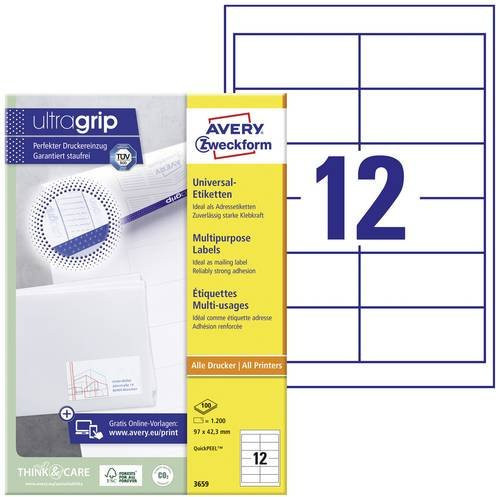 Avery Zweckform Universal-Etiketten 3659, Weiß, B: 9,7 cm, H: 4,23 cm, 1200 Stück - Bild 1