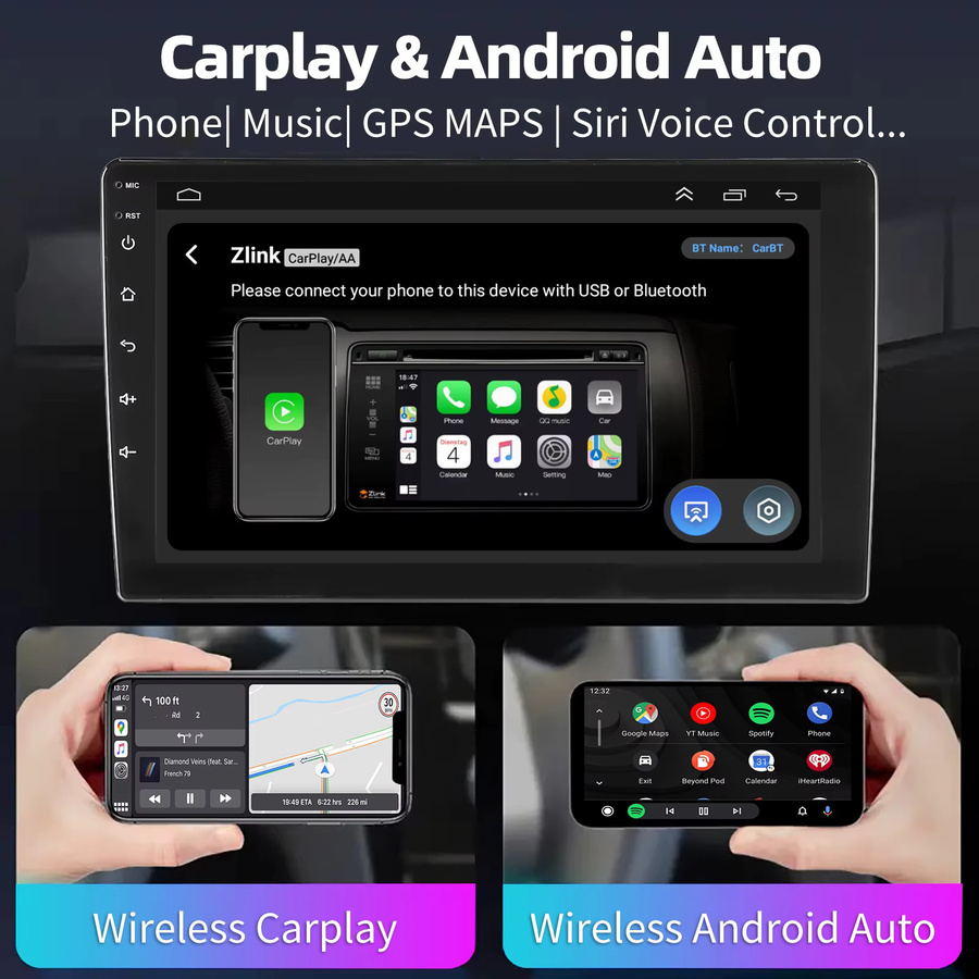 ESSGOO Universal Auto-Radio mit 10 Zoll Android 14 Display, 4G+64G, Bluetooth, GPS Navigation, Drahtloses CarPlay und Android Auto, WiFi, Touchscreen, FM RDS, Lenkradsteuerung und Mirror Link in Schwarz - Bild 4