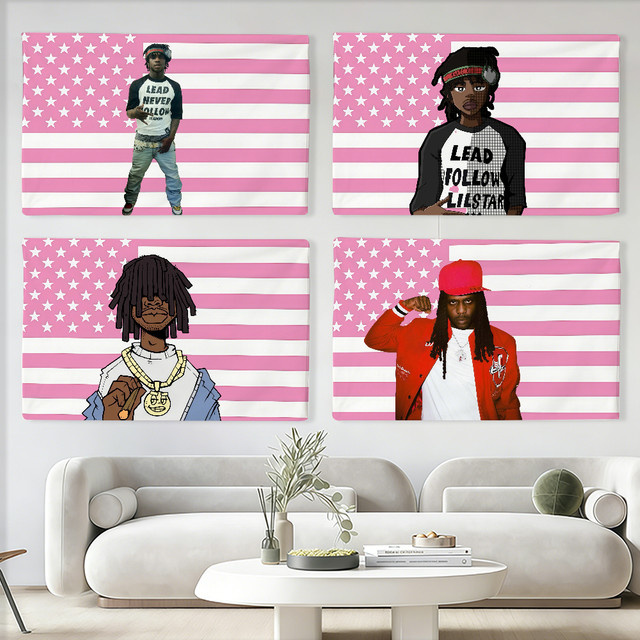 Chief Keef Flagge von Warner Bros. in Pink mit Sternen und Streifen, Wandkunst Dekoration für Innenbereich und Outdoor, B/H: 60,0 x 40,0 cm - Bild 1