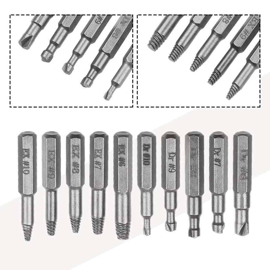 VIBRATITE Schraubenausdreher-Set mit 10 Bohrer-Bits für beschädigte und gebrochene Schrauben, 4 mm und 6,35 mm - Bild 2
