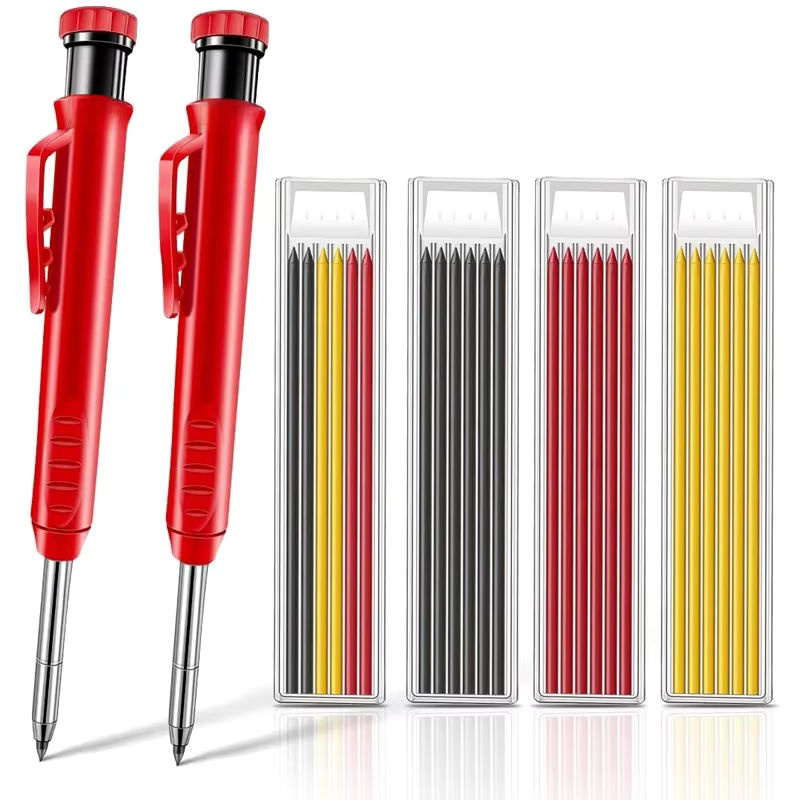 Kissbuty Zimmermannsbleistift-Set mit 6 Graphit-Nachfüllminen und integriertem Spitzer für professionelle Holzbearbeitung - Bild 7