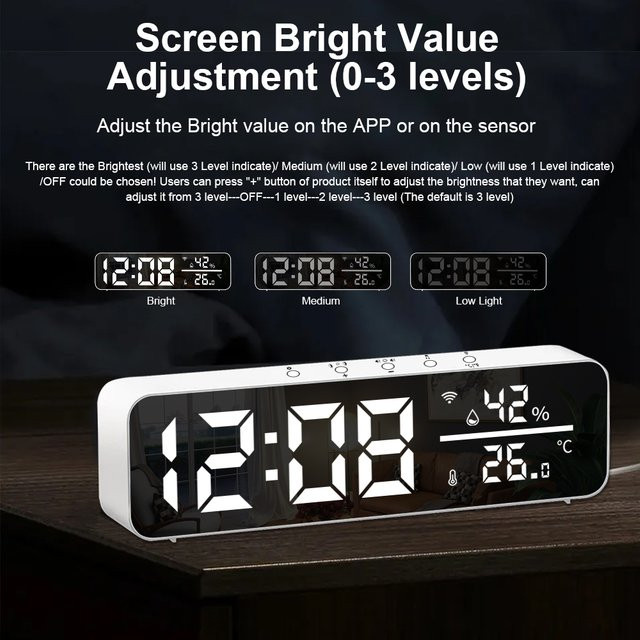 Tuya WiFi Smart Wecker mit Temperatur- und Feuchtigkeitssensor, LED-Display, Green, Smart Life App Steuerung, kompatibel mit Alexa und Google Home - Bild 1