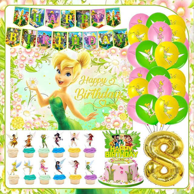 Disney Peter Pan Tinker Bell Party Dekoration Set mit Kuchen Topper, Ballons und Hintergrund Banner in Mehrfarbig - Bild 1