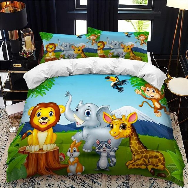 Binchi Outdoor Product Bettwäsche-Set Cartoon Zoo mit Tier-Motiven, 2-teiliges Microfaser-Komplettset für Kinder, Mehrfarbig, B/H: 70 x 133 cm - Bild 1