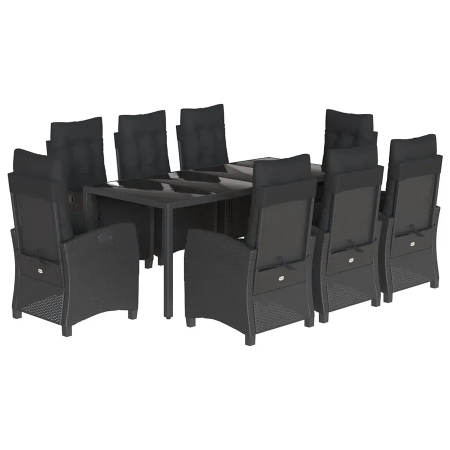 vidaXL 9-teilige Garten-Essgruppe aus Poly-Rattan mit Kissen und Hartglas in Schwarz - Bild 2