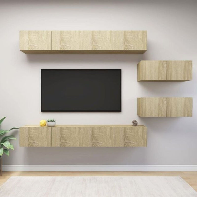 Vidaxl 6-tlg. TV-Schrank-Set Modern in Sonoma-Eiche Natur und Braun - Bild 1