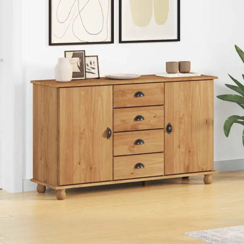 Vidaxl Sideboard aus Massivholz Kiefer in Braun im Landhausstil, B/T/H: 133,5 x 40 x 79 cm - Bild 1