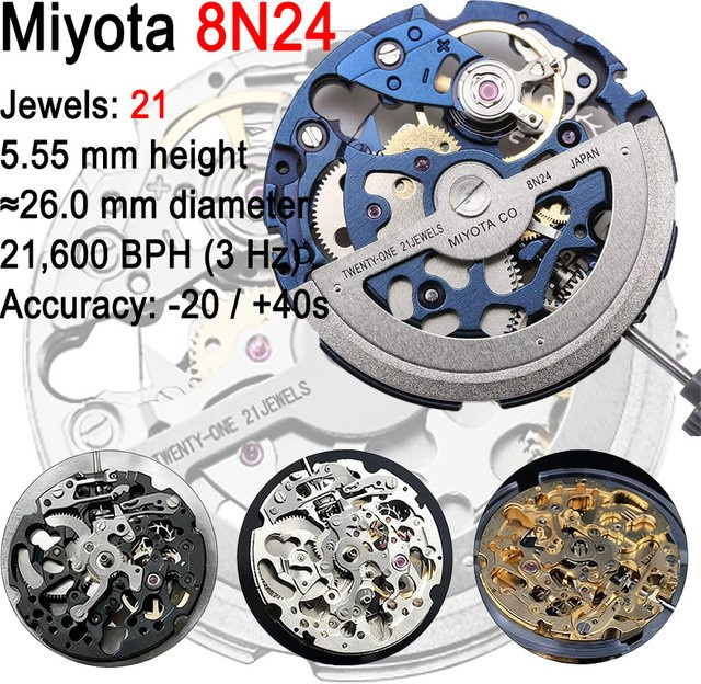 Miyota Skelettwerk, Automatik, Silber/Gold/Schwarz/Tiefblau, Unisex - Bild 1