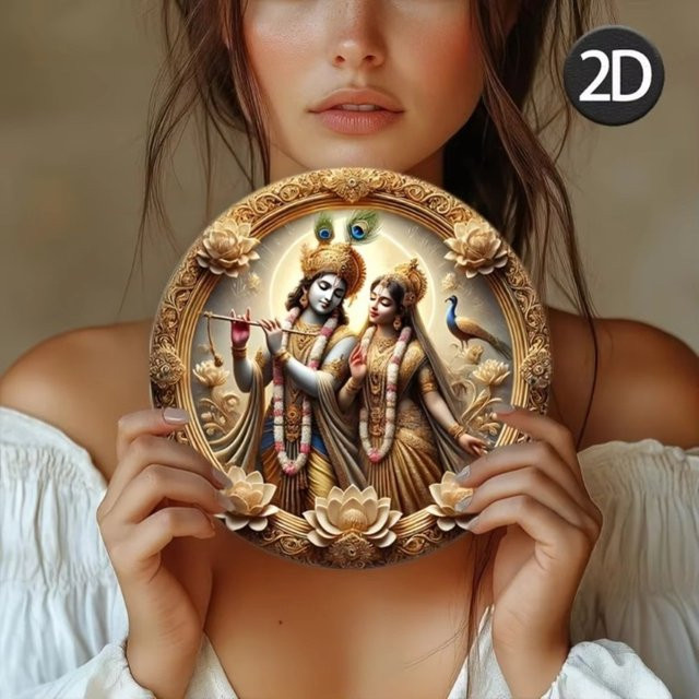 Potdemiel Vintage Wandkunst aus Metall mit indischem Gottheiten-Design, rund, wetterbeständig - Bild 1