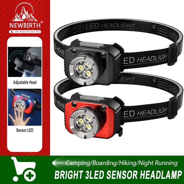 NEWBIRTH Mini wiederaufladbare LED-Stirnlampe mit Bewegungssensor und 3 SMD-Leuchten für Angeln und Camping - Bild 1